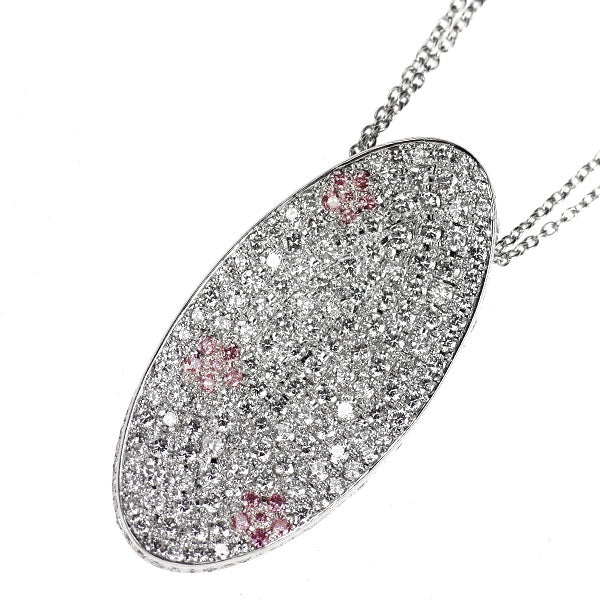 K18WG 天然ピンク/カラーレス ダイヤモンド ペンダントネックレス 3.18ct パヴェ