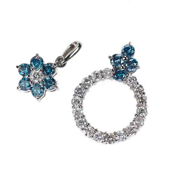 Pt900/ Pt850 カラーレス/トリートブルー ダイヤモンド ペンダントネックレス 1.00ct 3Way
