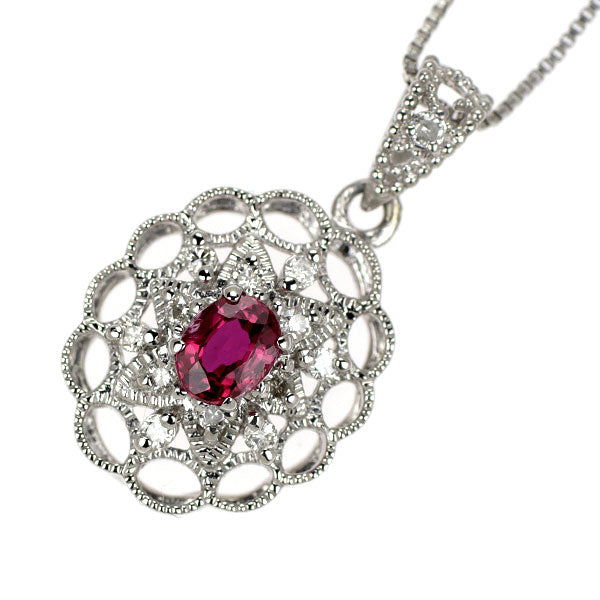 Pt900/ Pt850 ルビー ダイヤモンド ペンダントネックレス 0.36ct D0.11ct