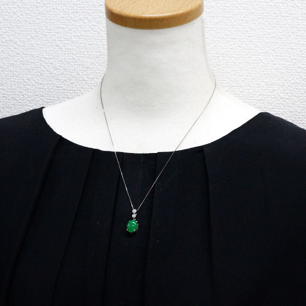 Pt900/ Pt850 翡翠/ヒスイ ダイヤモンド ペンダントネックレス 3.66ct D0.13ct