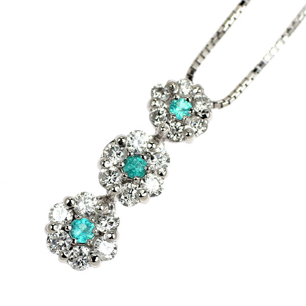 K18WG パライバトルマリン ダイヤモンド ペンダントネックレス 0.12ct D0.51ct フラワー