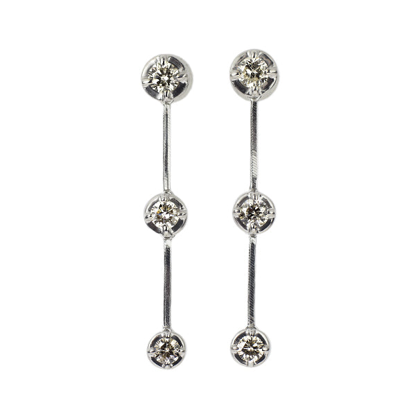K18WG ダイヤモンド ピアス 0.60ct スリーストーン