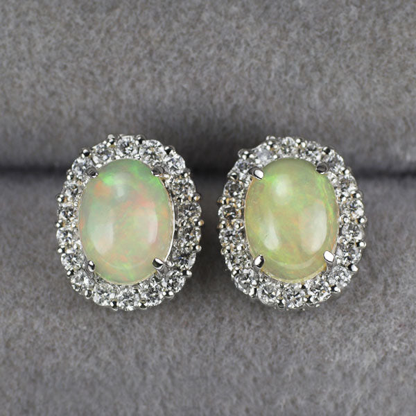 Pt900 オパール ダイヤモンド ピアス 1.75ct D0.46ct