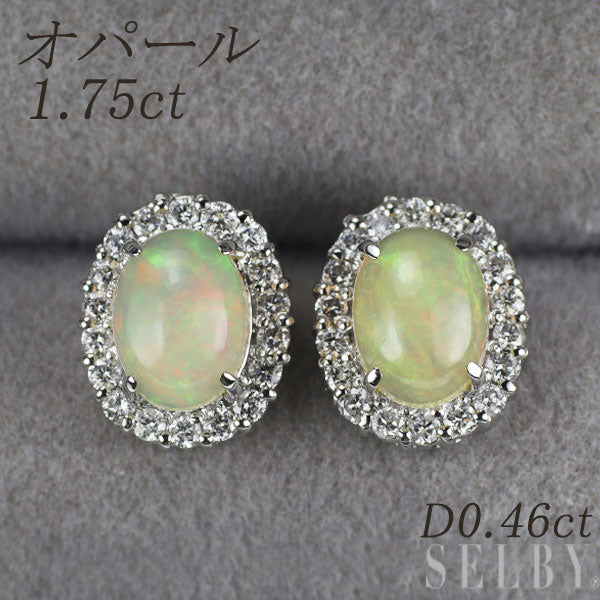 Pt900 オパール ダイヤモンド ピアス 1.75ct D0.46ct