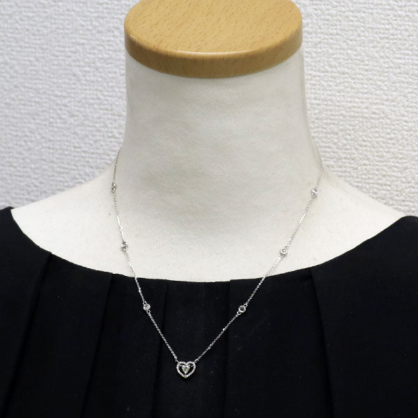 K18WG ハートシェイプ ダイヤモンド ペンダントネックレス 0.13ct D0.28ct