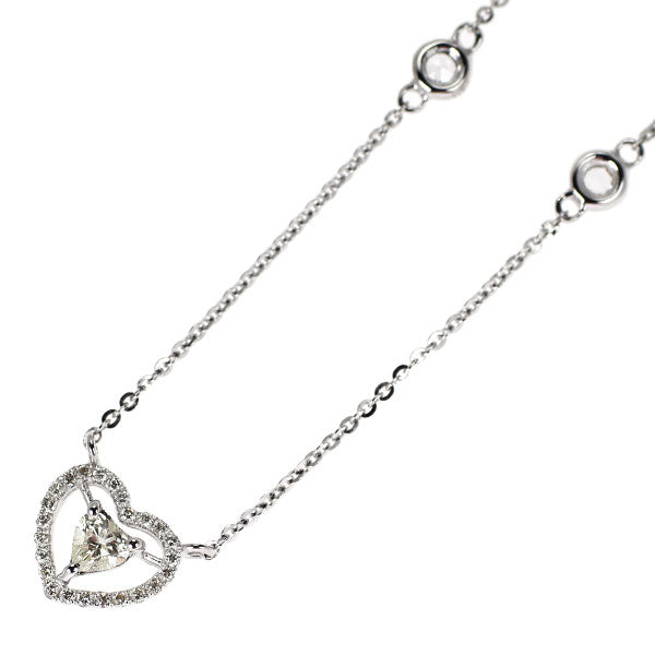 K18WG ハートシェイプ ダイヤモンド ペンダントネックレス 0.13ct D0.28ct