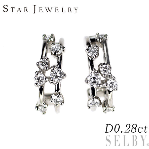 スタージュエリー Pt950/ Pt900 ダイヤモンド フープ ピアス 0.28ct キャッチ社外