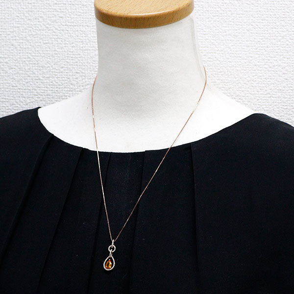 K18PG スペサルティンガーネット ダイヤモンド ペンダントネックレス 0.90ct D0.20ct