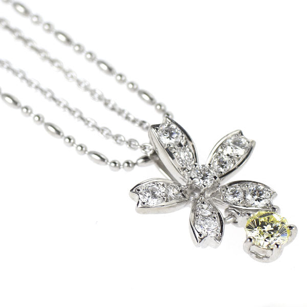 K18WG さくらカット ダイヤモンド ペンダントネックレス 0.198ct D0.24ct 2連 フラワー