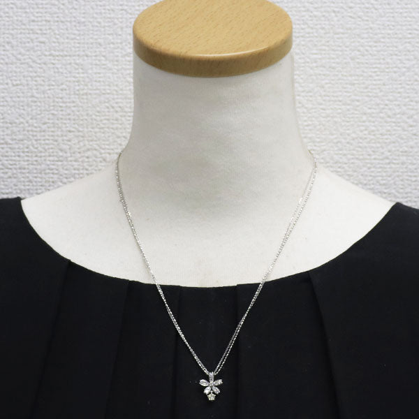 K18WG さくらカット ダイヤモンド ペンダントネックレス 0.198ct D0.24ct 2連 フラワー