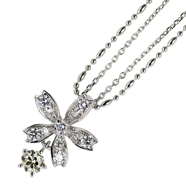 K18WG さくらカット ダイヤモンド ペンダントネックレス 0.198ct D0.24ct 2連 フラワー