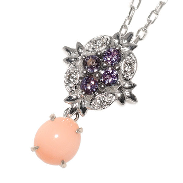 希少 K18WG/PG コンクパール アレキサンドライト ダイヤ ペンダントネックレス 0.78ct A0.10ct D0.02ct