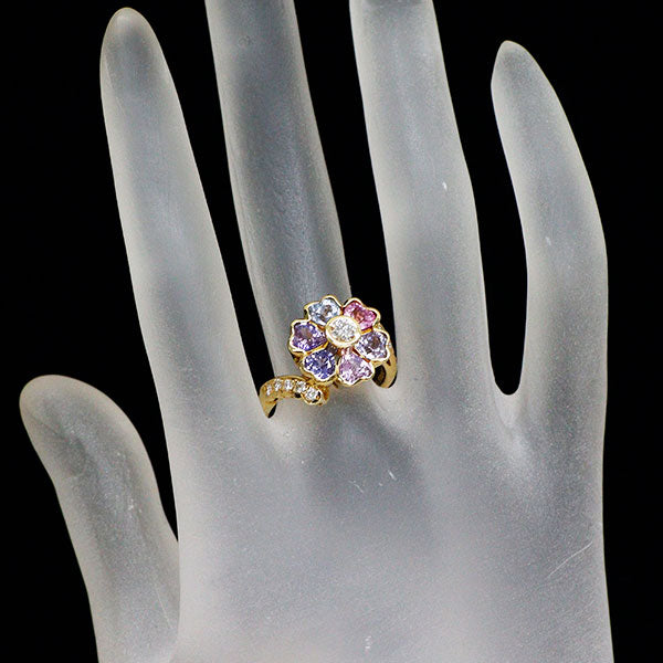 K20 マルチカラーサファイア ダイヤモンド リング 2.76ct D0.37ct フラワー