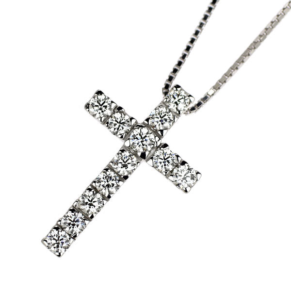 K18WG H&C ダイヤモンド ペンダントネックレス 0.50ct クロス