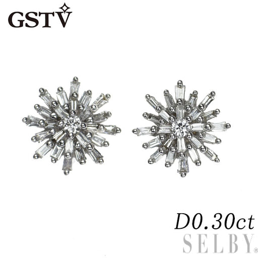 GSTV K18WG ダイヤモンド ピアス 0.30ct フラワー — セルビー