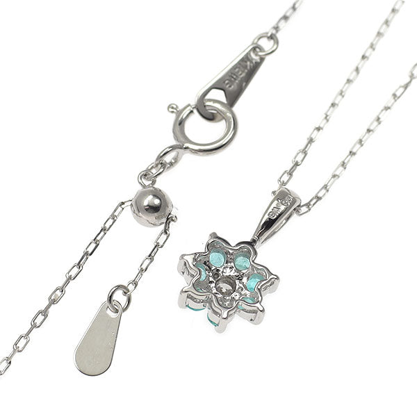 K18WG パライバトルマリン ダイヤモンド ペンダントネックレス 0.14ct D0.03ct フラワー