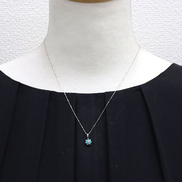 K18WG パライバトルマリン ダイヤモンド ペンダントネックレス 0.14ct D0.03ct フラワー