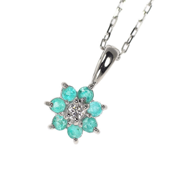 K18WG パライバトルマリン ダイヤモンド ペンダントネックレス 0.14ct D0.03ct フラワー