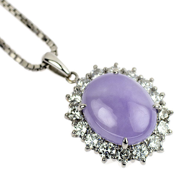 Pt900/Pt850 ラベンダー 翡翠 ダイヤモンド ペンダントネックレス 7.667ct D1.31ct