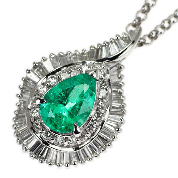Pt900/Pt850 エメラルド ダイヤモンド ペンダントネックレス 1.59ct D1.13ct