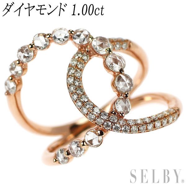 K18PG ローズカット/ラウンドブリリアントカット ダイヤモンド リング 1.00ct