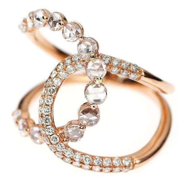 K18PG ローズカット/ラウンドブリリアントカット ダイヤモンド リング 1.00ct
