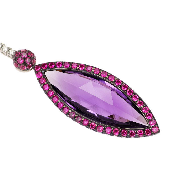ロドニーレイナー ブラックメッキ/ K18YG/WG アメジスト ルビー ダイヤモンド ペンダントネックレス 8.08ct R1.65ct D0.28ct