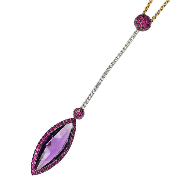 ロドニーレイナー ブラックメッキ/ K18YG/WG アメジスト ルビー ダイヤモンド ペンダントネックレス 8.08ct R1.65ct D0.28ct