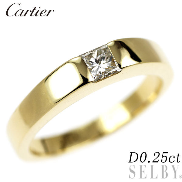 カルティエ K18YG プリンセスカット ダイヤモンド リング 0.25ct タンク 51号