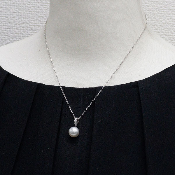 ミキモト K18WG 白蝶真珠 ダイヤモンド ペンダントネックレス 径約 10.0mm