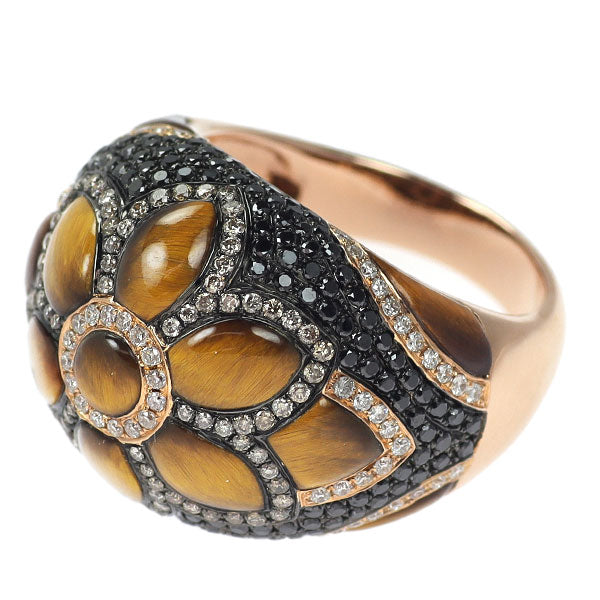 ブラックメッキ/ K18PG タイガーアイ ダイヤモンド リング 4.36ct BD0.80ct D0.63ct