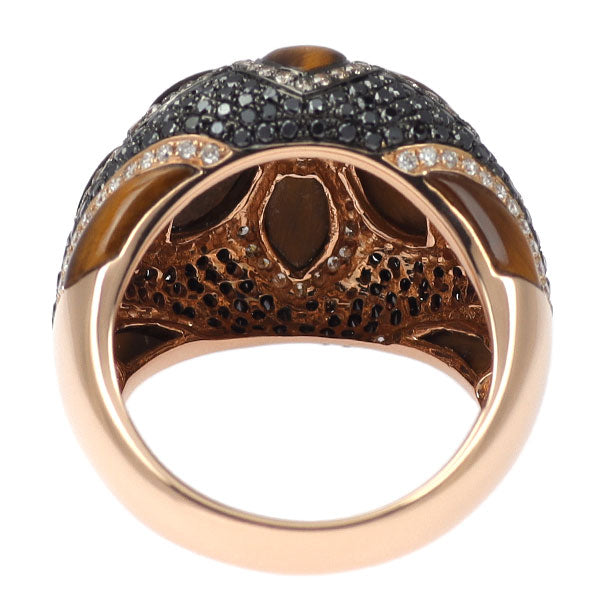 ブラックメッキ/ K18PG タイガーアイ ダイヤモンド リング 4.36ct BD0.80ct D0.63ct
