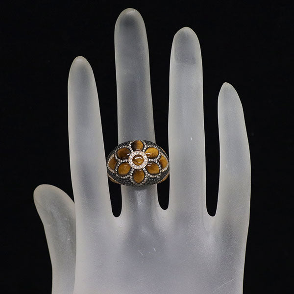 ブラックメッキ/ K18PG タイガーアイ ダイヤモンド リング 4.36ct BD0.80ct D0.63ct