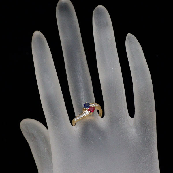 K18YG ルビー/サファイア ダイヤモンド リング R/S0.63ct D0.28ct