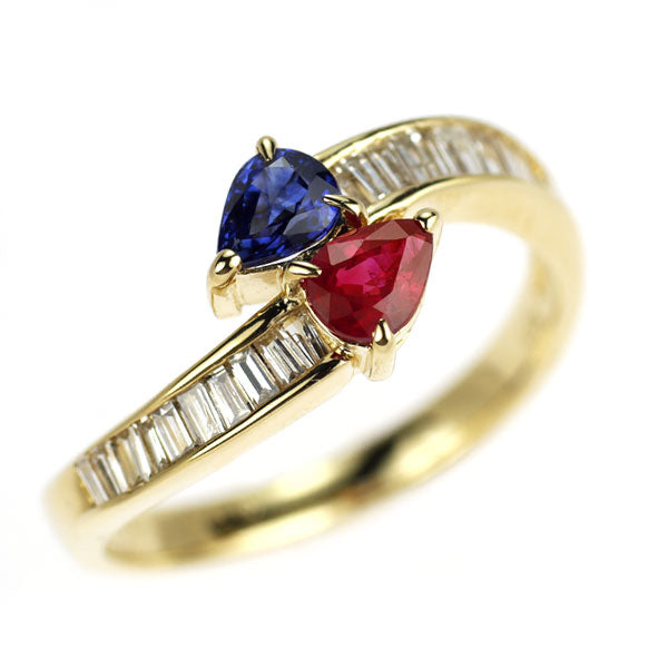K18YG ルビー/サファイア ダイヤモンド リング R/S0.63ct D0.28ct
