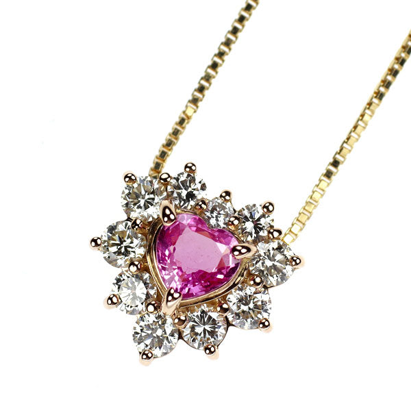 K18YG/PG ピンクサファイア ダイヤモンド ペンダントネックレス 0.50ct D0.70ct