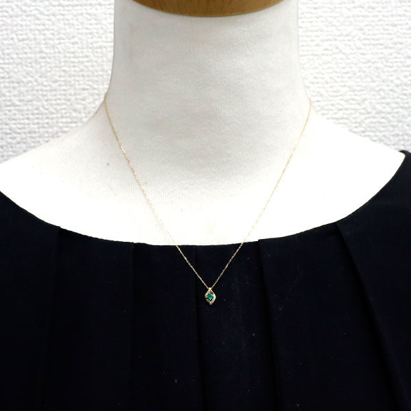 K18YG エメラルド ダイヤモンド ペンダントネックレス 0.07ct D0.03ct
