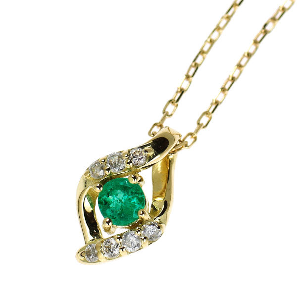 K18YG エメラルド ダイヤモンド ペンダントネックレス 0.07ct D0.03ct
