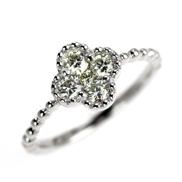 K18WG ダイヤモンド ピンキー リング 0.25ct フラワー