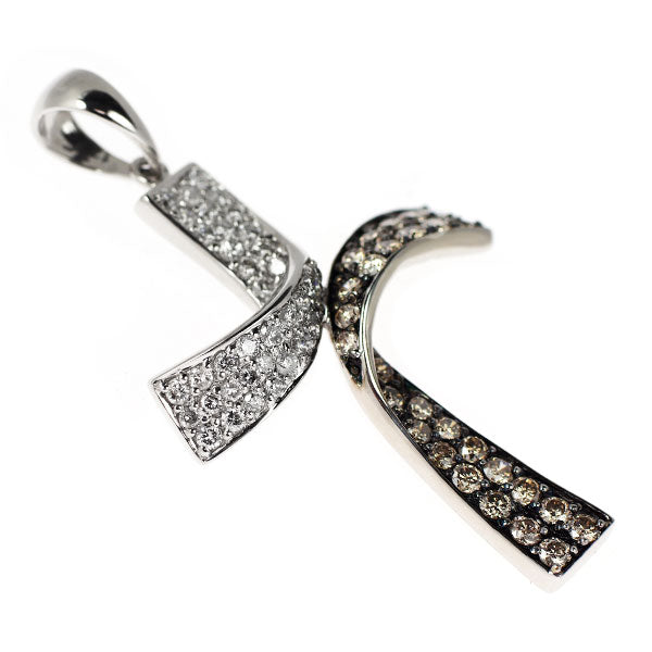 K18WG ブラウン/カラーレス ダイヤモンド ペンダントトップ BD1.00ct D0.65ct クロス