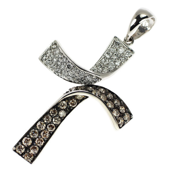 K18WG ブラウン/カラーレス ダイヤモンド ペンダントトップ BD1.00ct D0.65ct クロス