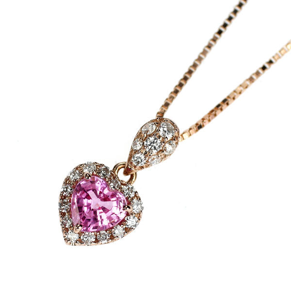 K18PG ピンクサファイア ダイヤモンド ペンダントネックレス 0.31ct D0.11ct