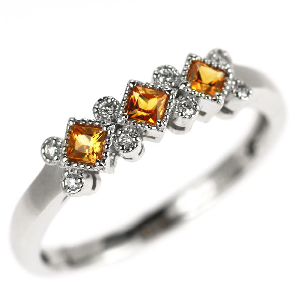 Pt900 オレンジ サファイア ダイヤモンド リング 0.22ct D0.038ct