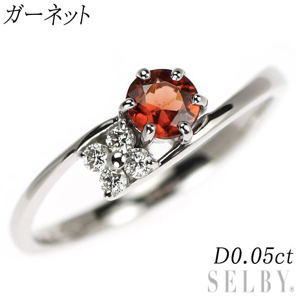 Pt900 ガーネット ダイヤモンド リング D0.05ct