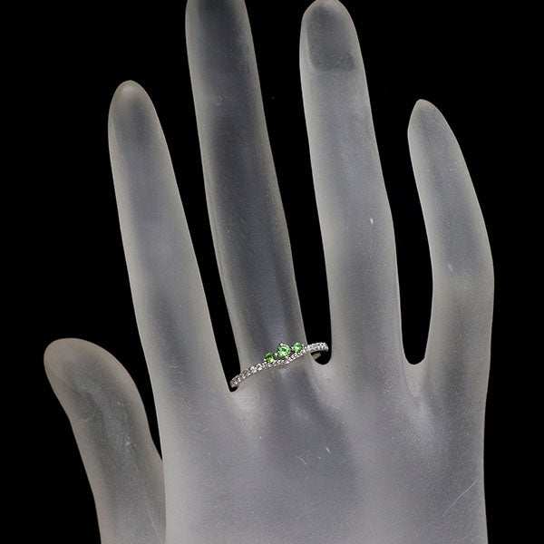 Pt950 グリーンガーネット ダイヤモンド リング 0.12ct D0.10ct