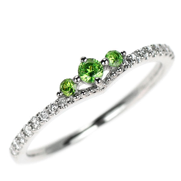 Pt950 グリーンガーネット ダイヤモンド リング 0.12ct D0.10ct
