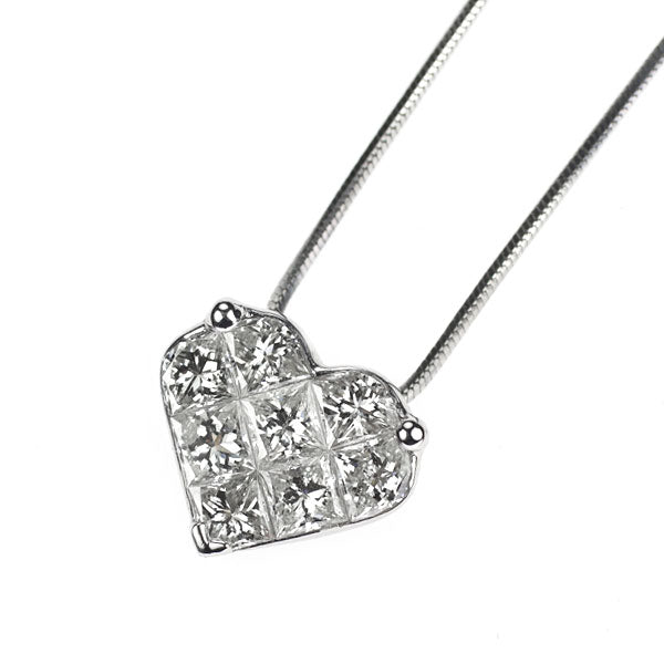 Pt950/ Pt850 ダイヤモンド ペンダントネックレス 1.00ct ハート ミステリーセッティング
