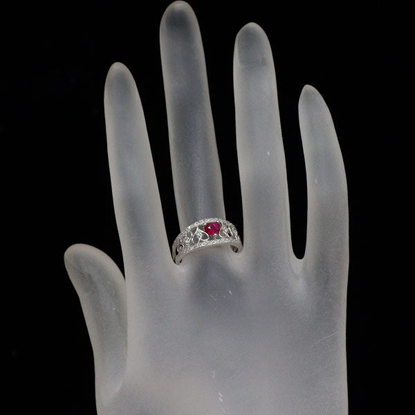 Pt900 ハートシェイプ ルビー ダイヤモンド リング 0.34ct D0.23ct