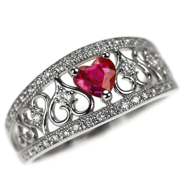 Pt900 ハートシェイプ ルビー ダイヤモンド リング 0.34ct D0.23ct