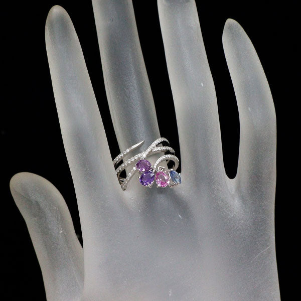 K18WG マルチカラーサファイア ダイヤモンド リング 1.60ct D0.50ct